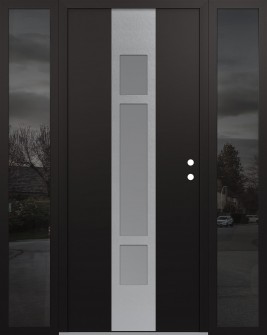 DIAMOND A9 64" X 80" BLACK/WHITE FROSTED GLASS PANEL STAINLESS STEEL LHI WITH 2 SIDELITES MIRRORED GLASS