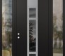 Modern Steel Front Door DIAMOND A9 64" X 96" BLACK/BLACK MIRRORED GLASS PANEL STAINLESS STEEL RHI WITH 2 SIDELITES AND TRANSOM CLEAR GLASS