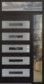 Diamond D9 48" x 96" black/black mirrored Glass Panel stainless steel LHI with Sidelite and Transom clear Glass