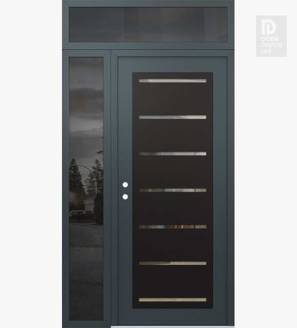 Modern Steel Front Door Diamond C11 50" x 96" anthracite/anthracite clear Glass Panel black RHI with Sidelite and Transom mirrored Glass