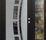 Modern Steel Front Door Diamond C12 52" x 80" black/black mirrored Glass Panel stainless steel LHI with Sidelite clear Glass