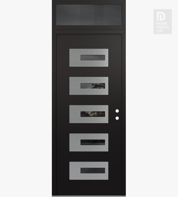 Modern Steel Front Door Diamond D6 36" x 96" black/black mirrored Glass Panel stainless steel LHI with Transom mirrored Glass
