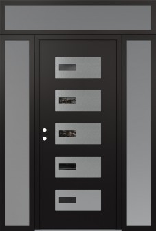 Diamond D7 64" x 96" black/black mirrored Glass Panel stainless steel RHI with 2 Sidelites and Transom frosted Glass