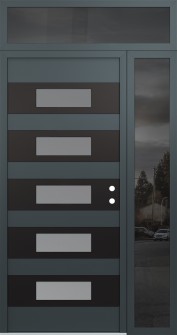 Diamond D5 48" x 96" anthracite/anthracite frosted Glass Panel black LHI with Sidelite and Transom mirrored Glass