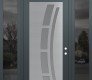 Modern Steel Front Door Diamond C12 64" x 96" anthracite/anthracite frosted Glass Panel stainless steel LHI with 2 Sidelites and Transom mirrored Glass