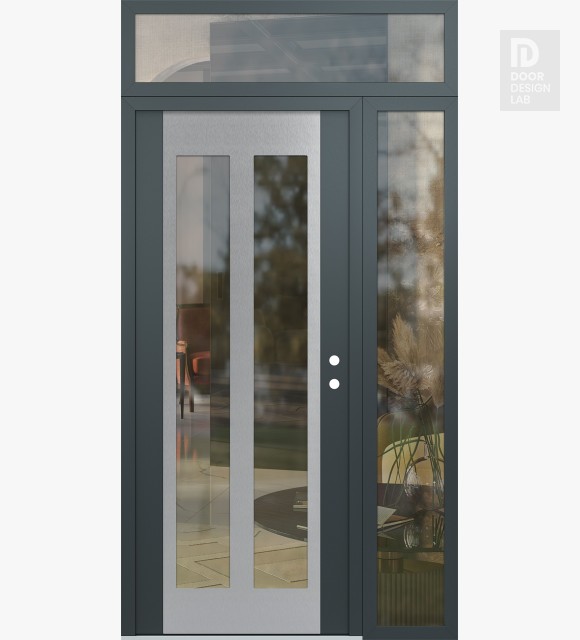 Modern Steel Front Door Diamond C14 52" x 96" anthracite/anthracite clear Glass Panel stainless steel LHI with Sidelite and Transom clear Glass