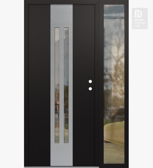 Modern Steel Front Door DIAMOND A8 48" X 80" BLACK/BLACK CLEAR GLASS PANEL STAINLESS STEEL LHI WITH SIDELITE CLEAR GLASS