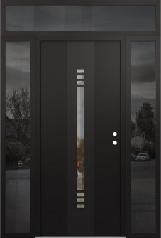 DIAMOND A5 64" X 96" BLACK/BLACK CLEAR GLASS PANEL BLACK LHI WITH 2 SIDELITES AND TRANSOM MIRRORED GLASS