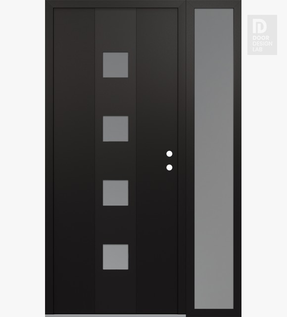 Modern Steel Front Door DIAMOND A12 52" X 80" BLACK/WHITE FROSTED GLASS PANEL BLACK LHI WITH SIDELITE FROSTED GLASS