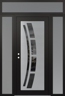 Diamond C12 60" x 96" black/black mirrored Glass Panel stainless steel RHI with 2 Sidelites and Transom frosted Glass