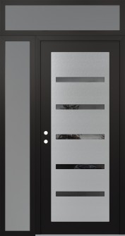 Diamond C7 50" x 96" black/black mirrored Glass Panel stainless steel RHI with Sidelite and Transom frosted Glass