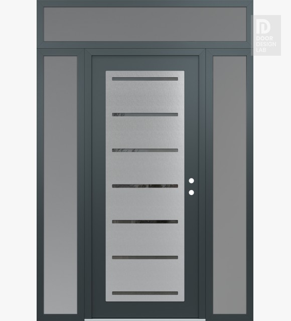 Modern Steel Front Door Diamond C11 68" x 96" anthracite/anthracite mirrored Glass Panel stainless steel LHI with 2 Sidelites and Transom frosted Glass