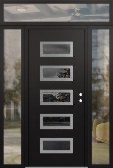 Diamond D1 68" x 96" black/black mirrored Glass Panel stainless steel LHI with 2 Sidelites and Transom clear Glass