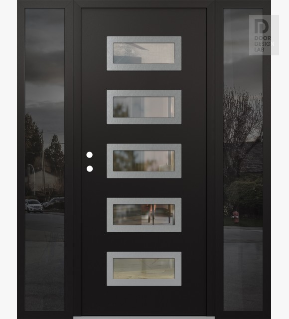 Modern Steel Front Door Diamond D1 60" x 80" black/black clear Glass Panel stainless steel RHI with 2 Sidelites mirrored Glass
