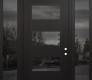 Modern Steel Front Door Diamond C2 68" x 96" black/black mirrored Glass Panel black LHI with 2 Sidelites and Transom mirrored Glass