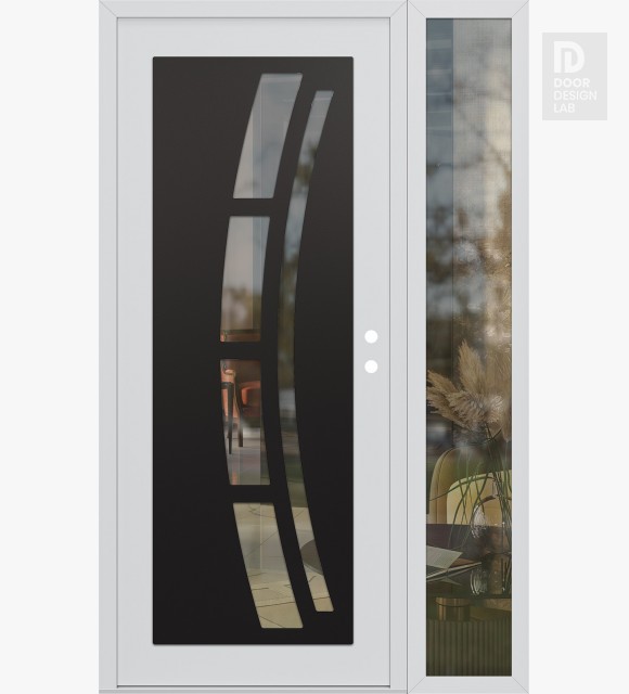 Modern Steel Front Door Diamond C12 48" x 80" white/white clear Glass Panel black LHI with Sidelite clear Glass