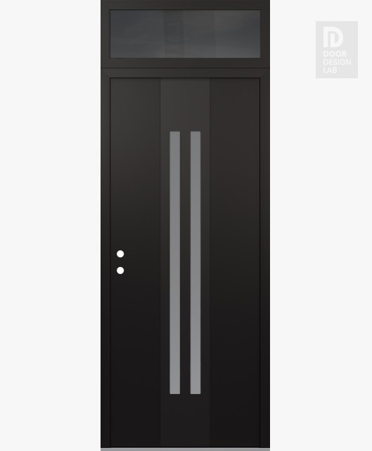 Modern Steel Front Door DIAMOND A8 36" X 96" BLACK/WHITE FROSTED GLASS PANEL BLACK RHI WITH TRANSOM MIRRORED GLASS