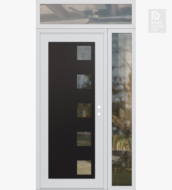 Modern Steel Front Door Diamond C5 50" x 96" white/white clear Glass Panel black LHI with Sidelite and Transom clear Glass
