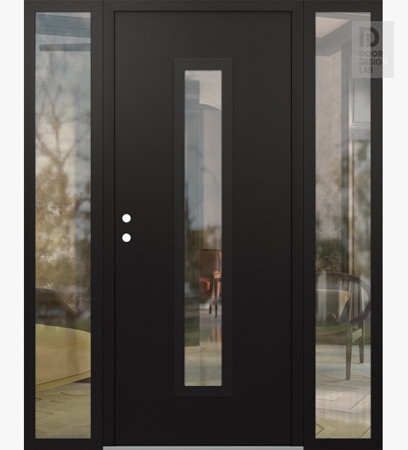 Modern Steel Front Door DIAMOND A11 68" X 80" BLACK/BLACK CLEAR GLASS PANEL BLACK RHI WITH 2 SIDELITES CLEAR GLASS