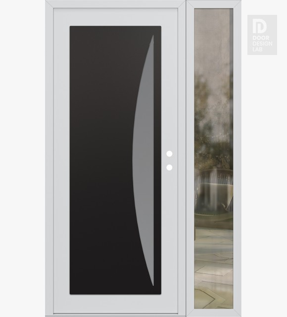 Modern Steel Front Door Diamond C13 48" x 80" white/white frosted Glass Panel black LHI with Sidelite clear Glass
