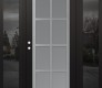 Modern Steel Front Door Diamond C16 68" x 80" black/white frosted Glass Panel stainless steel RHI with 2 Sidelites mirrored Glass
