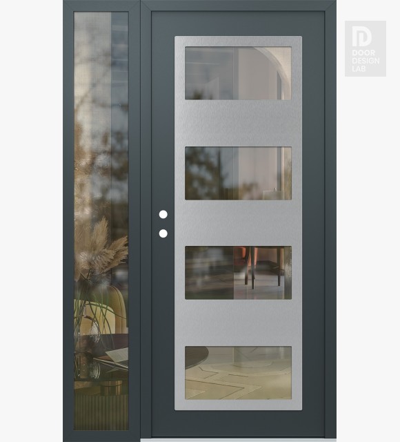 Modern Steel Front Door Diamond C2 48" x 80" anthracite/anthracite clear Glass Panel stainless steel RHI with Sidelite clear Glass