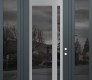 Modern Steel Front Door Diamond C15 60" x 96" anthracite/anthracite mirrored Glass Panel stainless steel LHI with 2 Sidelites and Transom mirrored Glass