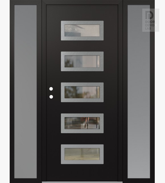 Modern Steel Front Door Diamond D1 60" x 80" black/black clear Glass Panel stainless steel RHI with 2 Sidelites frosted Glass
