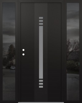 DIAMOND A5 68" X 80" BLACK/WHITE FROSTED GLASS PANEL BLACK RHI WITH 2 SIDELITES MIRRORED GLASS