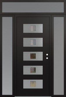 Diamond D8 68" x 96" black/black clear Glass Panel stainless steel LHI with 2 Sidelites and Transom frosted Glass