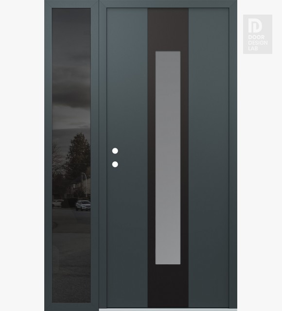 Modern Steel Front Door DIAMOND A1 52" X 80" ANTHRACITE/ANTHRACITE FROSTED GLASS PANEL BLACK RHI WITH SIDELITE MIRRORED GLASS