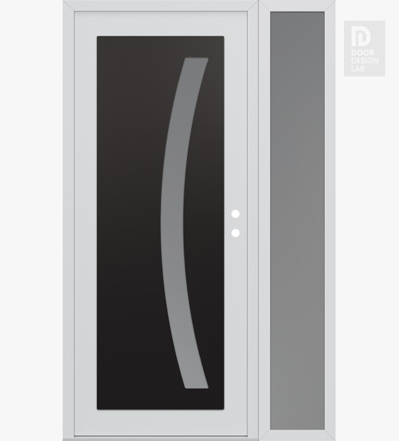 Modern Steel Front Door Diamond C4 50" x 80" white/white frosted Glass Panel black LHI with Sidelite frosted Glass