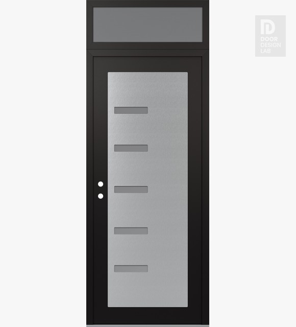 Modern Steel Front Door Diamond C8 36" x 96" black/white frosted Glass Panel stainless steel RHI with Transom frosted Glass