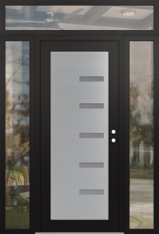 Diamond C8 68" x 96" black/white frosted Glass Panel stainless steel LHI with 2 Sidelites and Transom clear Glass