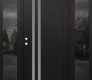 Modern Steel Front Door Diamond C6 64" x 80" black/white frosted Glass Panel black RHI with 2 Sidelites mirrored Glass