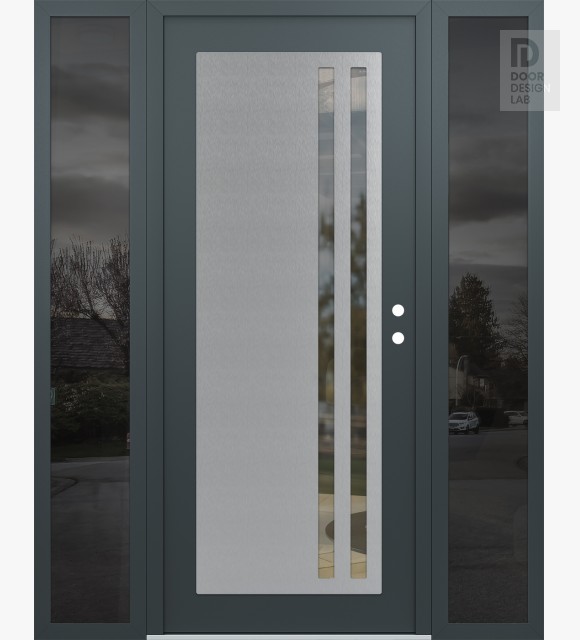 Modern Steel Front Door Diamond C6 60" x 80" anthracite/anthracite clear Glass Panel stainless steel LHI with 2 Sidelites mirrored Glass