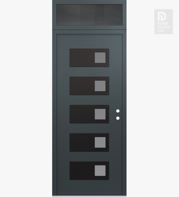 Modern Steel Front Door Diamond D2 36" x 96" anthracite/anthracite frosted Glass Panel black LHI with Transom mirrored Glass