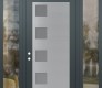 Modern Steel Front Door Diamond C5 68" x 96" anthracite/anthracite frosted Glass Panel stainless steel RHI with 2 Sidelites and Transom clear Glass