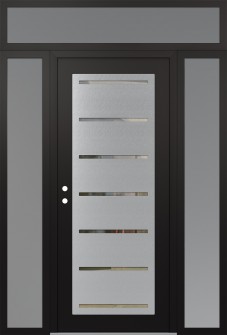 Diamond C11 60" x 96" black/black clear Glass Panel stainless steel RHI with 2 Sidelites and Transom frosted Glass
