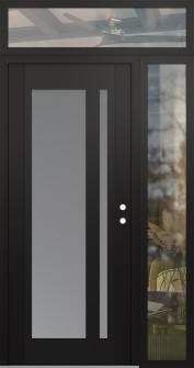 Diamond C15 48" x 96" black/white frosted Glass Panel black LHI with Sidelite and Transom clear Glass