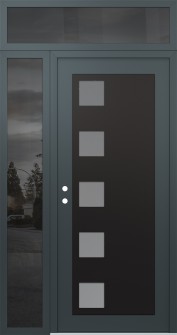 Diamond C5 50" x 96" anthracite/anthracite frosted Glass Panel black RHI with Sidelite and Transom mirrored Glass