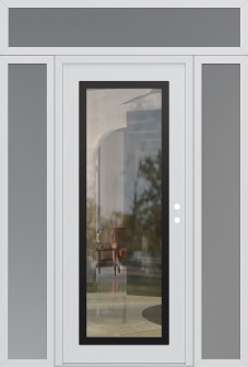 Diamond C1 64" x 96" white/white clear Glass Panel black LHI with 2 Sidelites and Transom frosted Glass