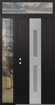 DIAMOND A6 52" X 96" BLACK/WHITE FROSTED GLASS PANEL STAINLESS STEEL RHI WITH SIDELITE AND TRANSOM CLEAR GLASS