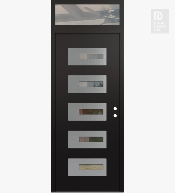Modern Steel Front Door Diamond D6 36" x 96" black/black clear Glass Panel stainless steel LHI with Transom clear Glass