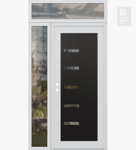 Modern Steel Front Door Diamond C8 50" x 96" white/white clear Glass Panel black RHI with Sidelite and Transom clear Glass