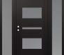 Modern Steel Front Door Diamond C10 64" x 80" black/white frosted Glass Panel black RHI with 2 Sidelites frosted Glass