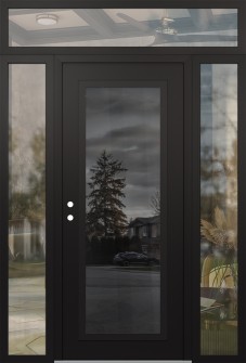 Diamond C1 68" x 96" black/black mirrored Glass Panel black RHI with 2 Sidelites and Transom clear Glass