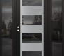 Modern Steel Front Door Diamond C2 60" x 80" black/black mirrored Glass Panel stainless steel RHI with 2 Sidelites mirrored Glass