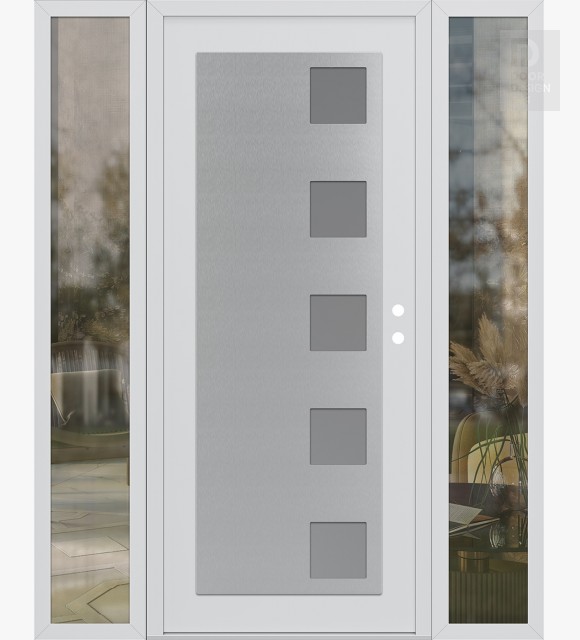 Modern Steel Front Door Diamond C5 60" x 80" white/white frosted Glass Panel stainless steel LHI with 2 Sidelites clear Glass