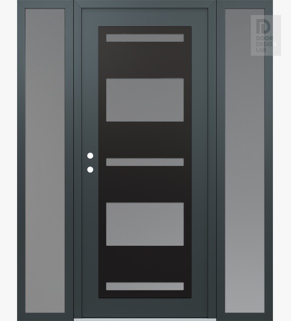Modern Steel Front Door Diamond C10 60" x 80" anthracite/anthracite frosted Glass Panel black RHI with 2 Sidelites frosted Glass
